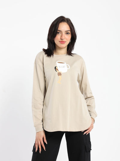T-Shirt - Coffee Cup Print - Oversized