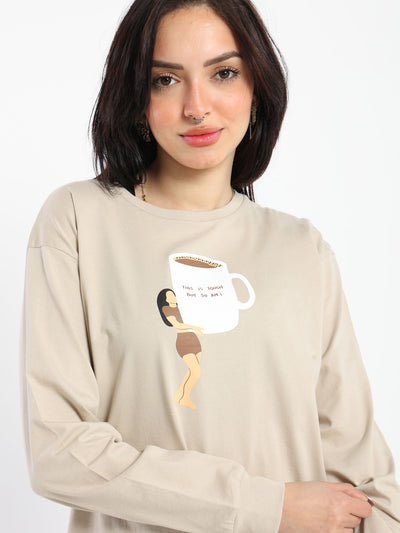 T-Shirt - Coffee Cup Print - Oversized