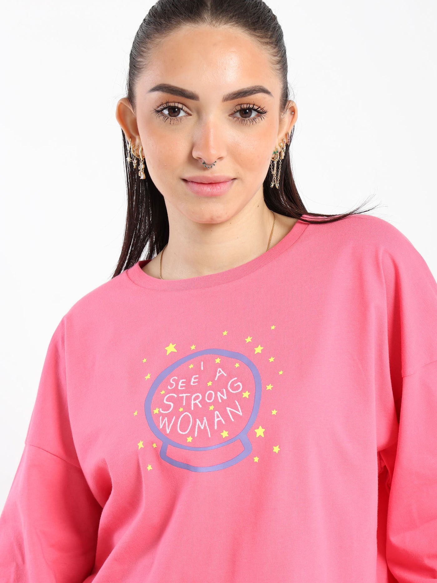 T-Shirt - "Strong Woman Printed - Long Bell Sleeves