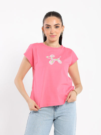 T-Shirt - Balloon Animal Print - Cap Sleeve