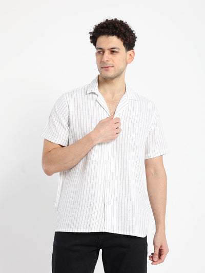 Shirts Campshirt Ss Striped Linen