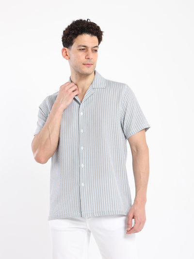 Shirts Campshirt Ss Striped Textured Linen