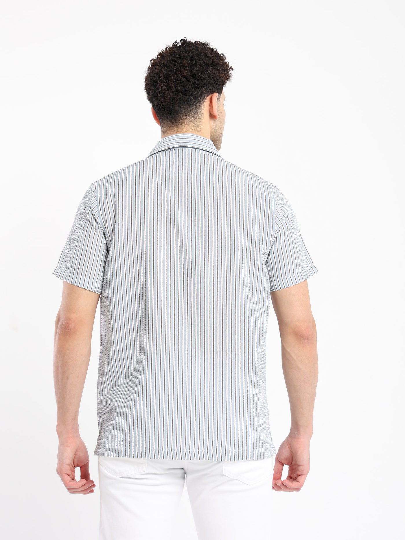 Shirts Campshirt Ss Striped Textured Linen