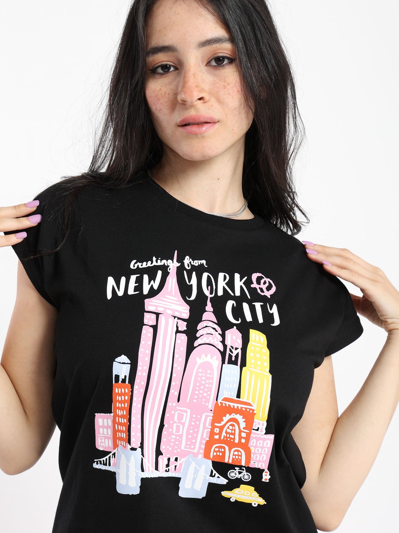 T-Shirt - "New York City" Print - Cap Sleeve