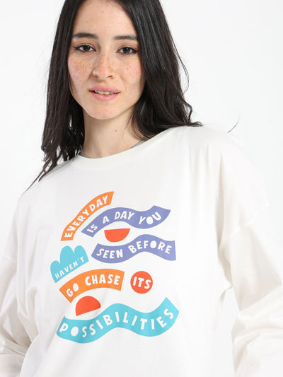 T-Shirt - "Everyday Is Day" Print - Long Bell Sleeves