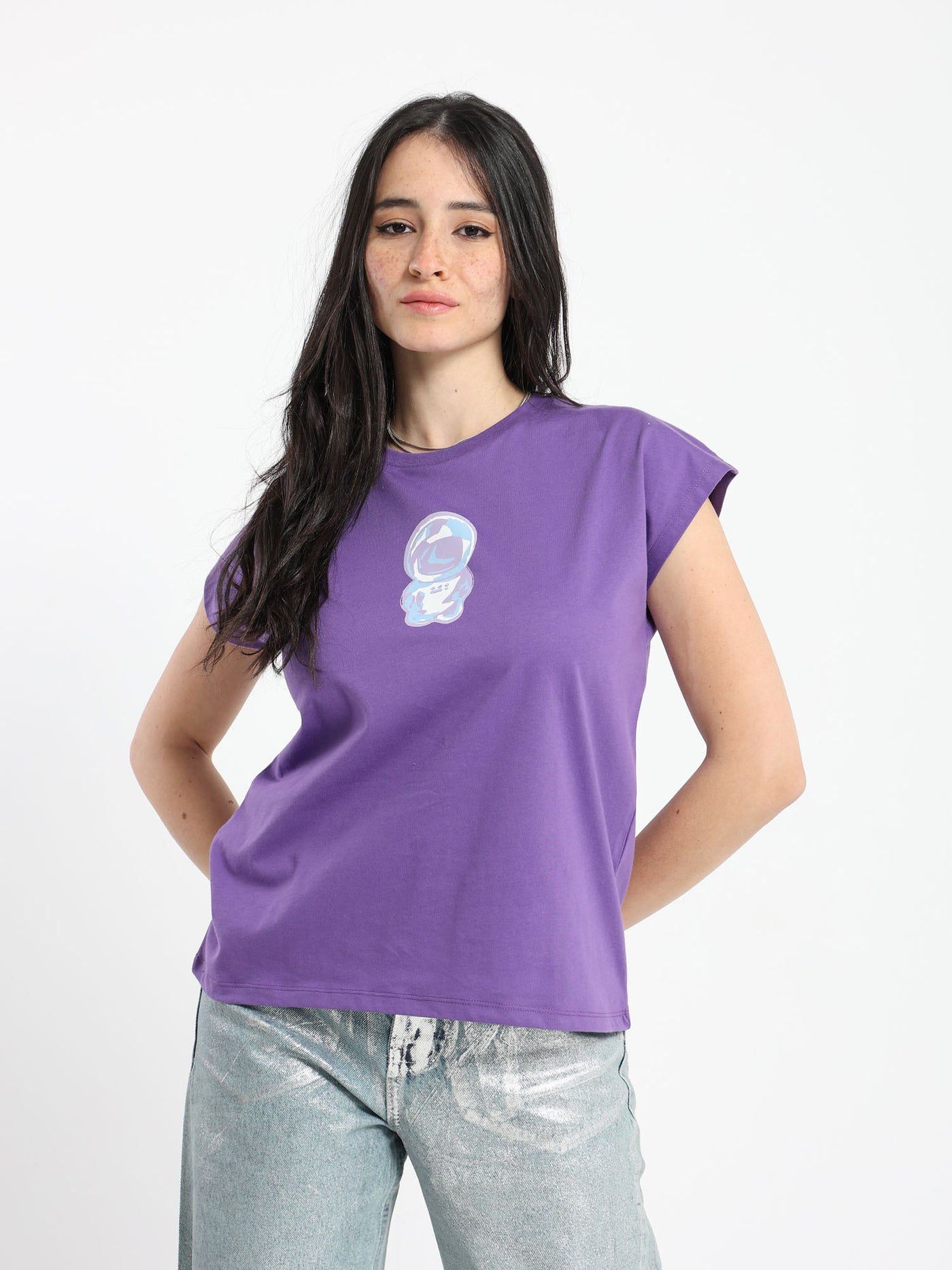T-Shirt - "Astronaut" Printed - Cap Sleeve