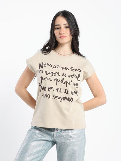 T-Shirt - Text Print - Cap Sleeves