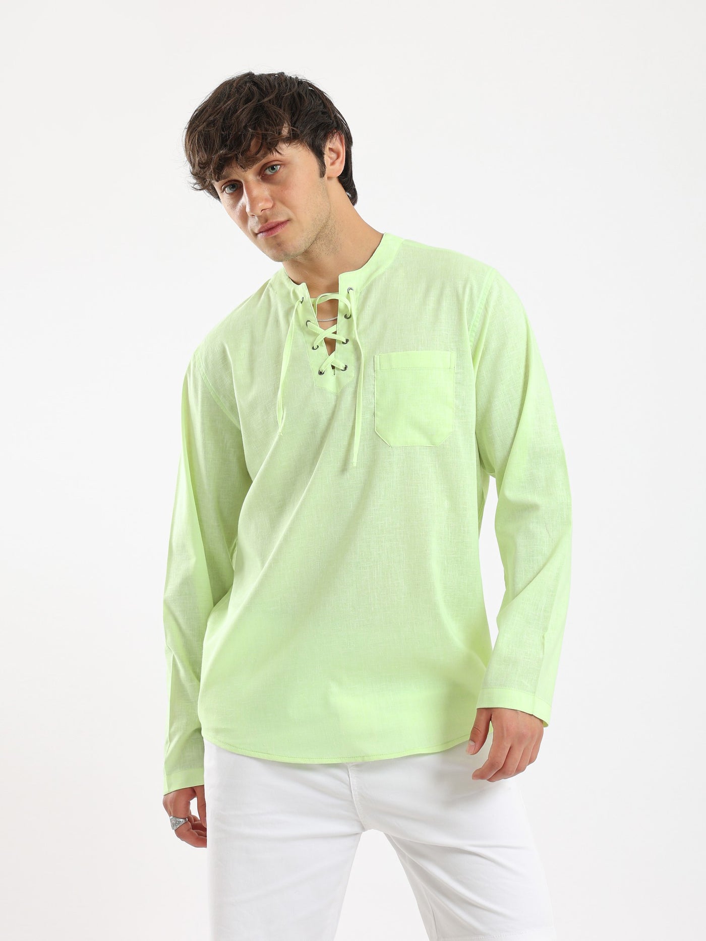 Shirt - Neck With Lace-Up - Long Sleeves
