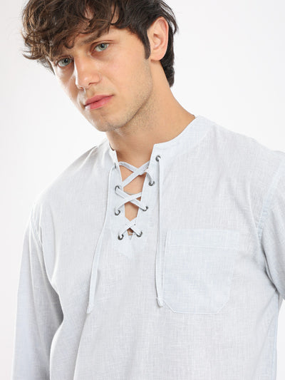 Shirt - Neck With Lace-Up - Long Sleeves