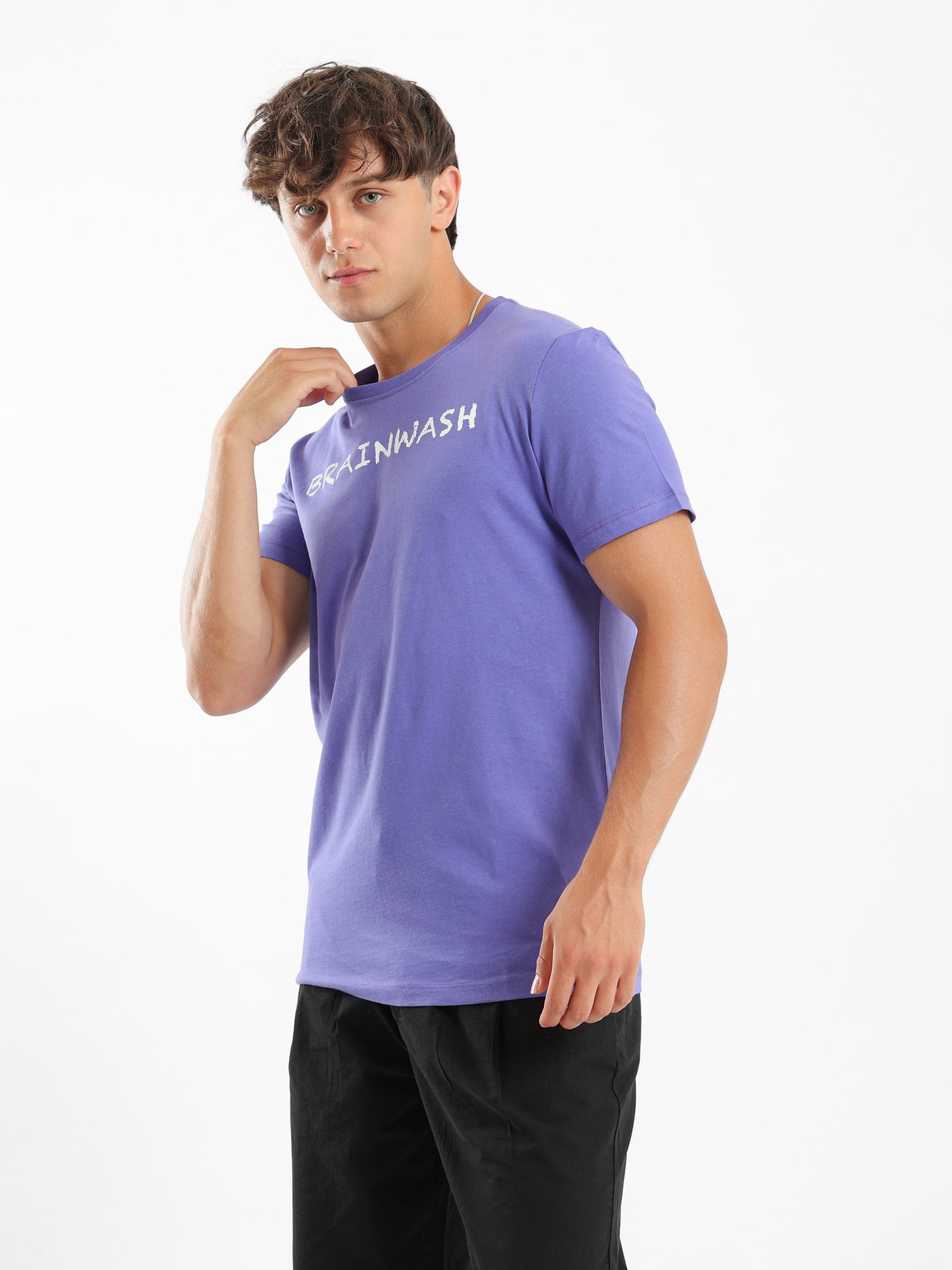 T-Shirt - Half Sleeves - Crew Neck - "Brainwash" Front Text Print