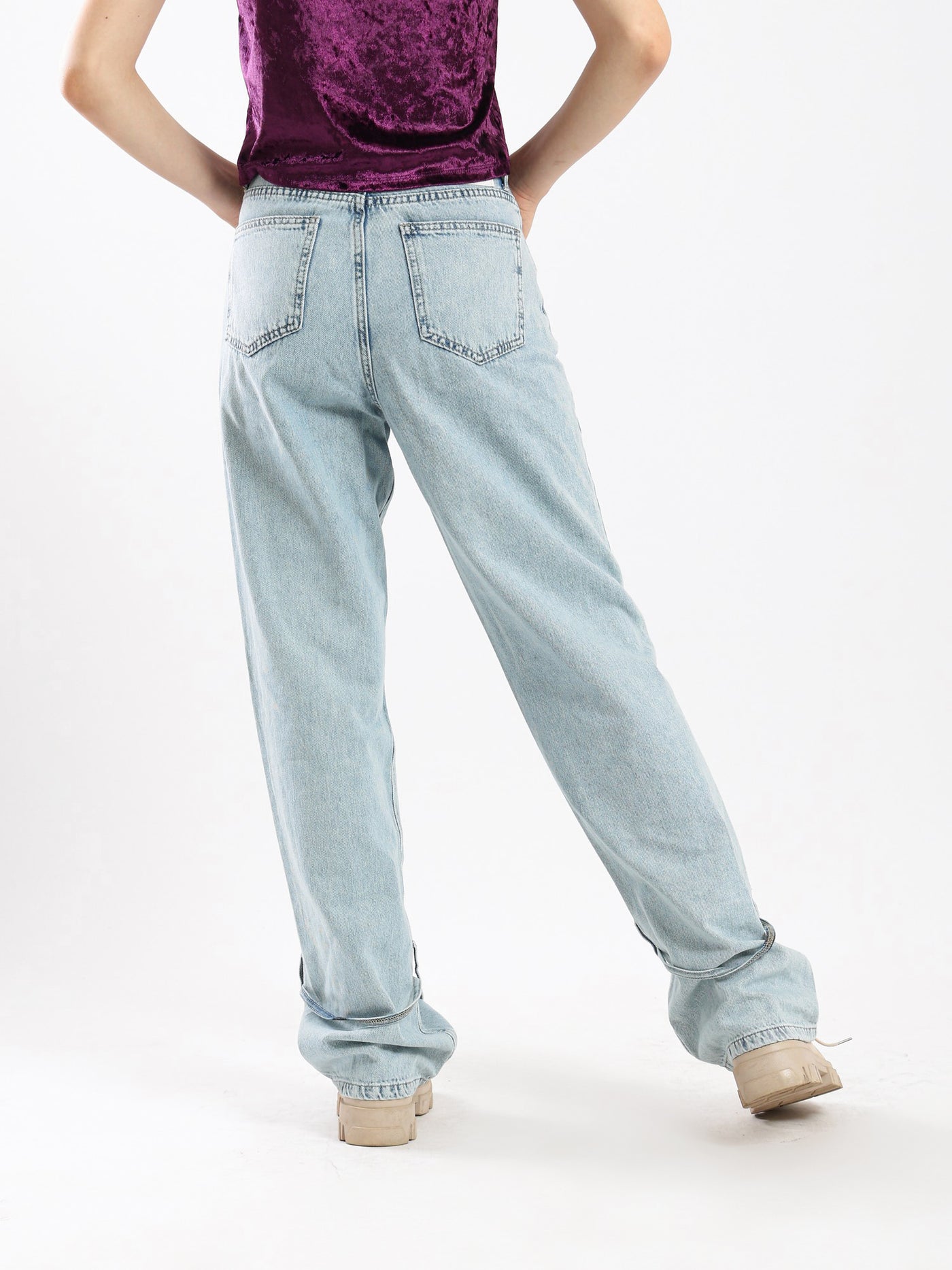 Denim Pants - With Pockets - Fly Zip Closure