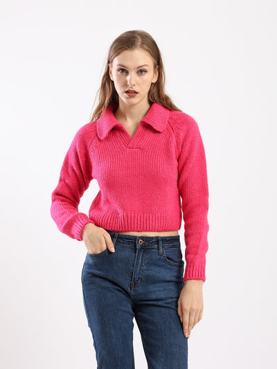 Pullover - Cropped Design - Turn-Down Collar
