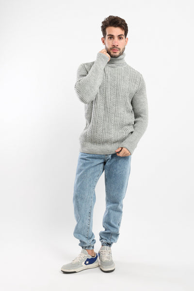 Pullover - Turtle Neck - Cable Knit