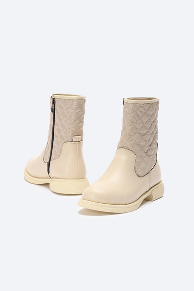 Boots - Quilted Mid-Calf - Beige