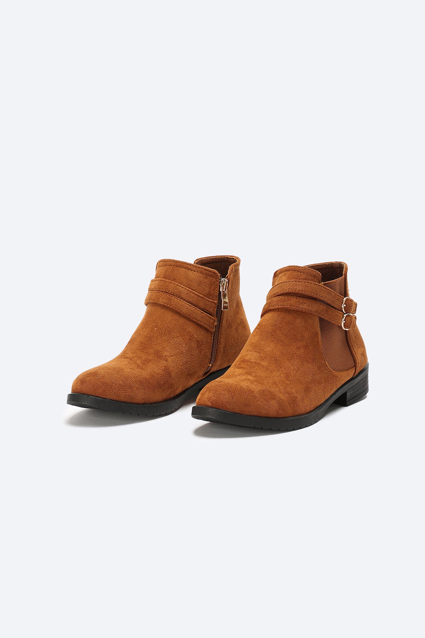 Ankle Boots - Double Buckle Straps - Brown