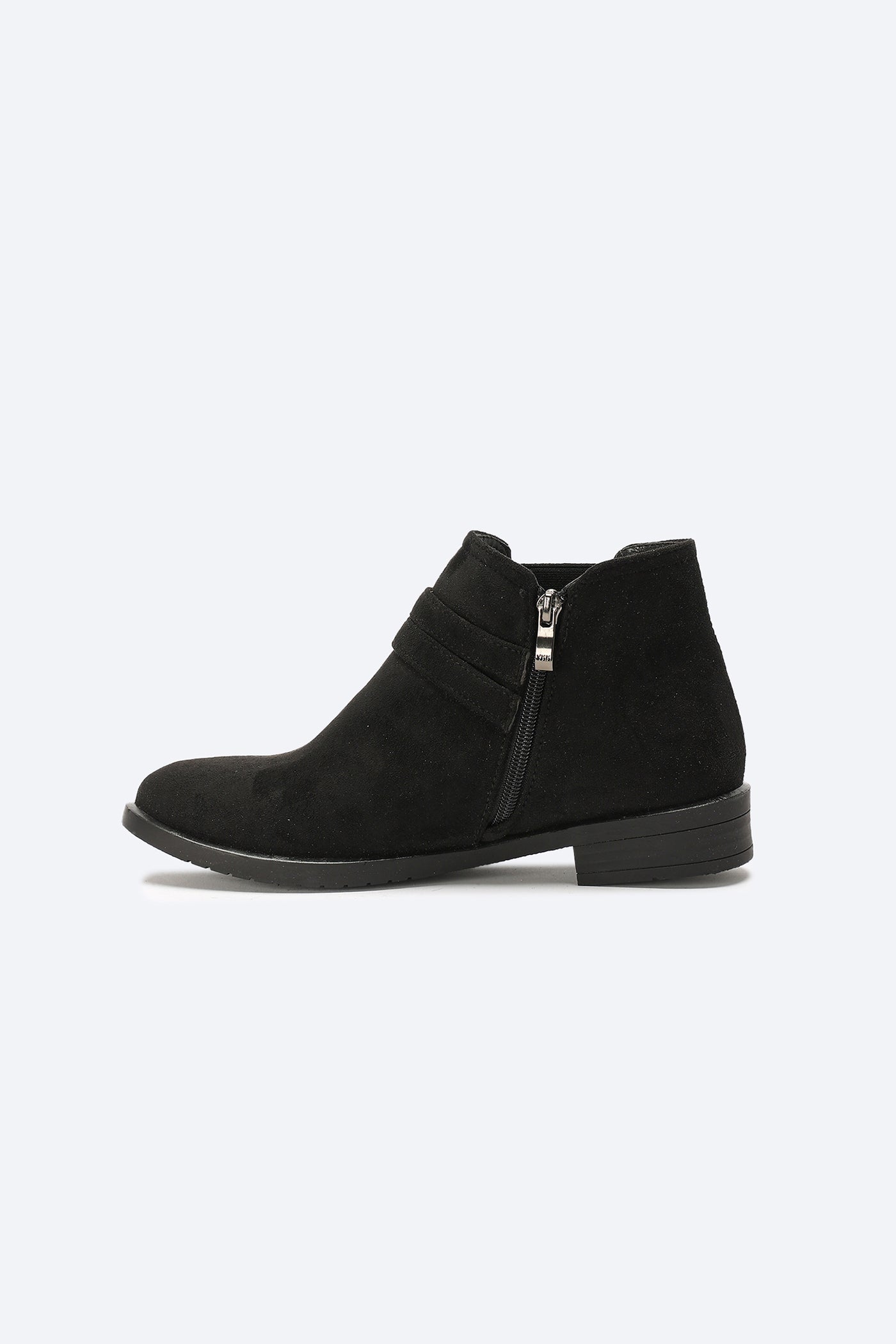 Ankle Boots - Double Buckle Straps - Black