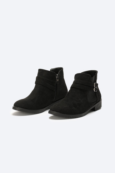 Ankle Boots - Double Buckle Straps - Black