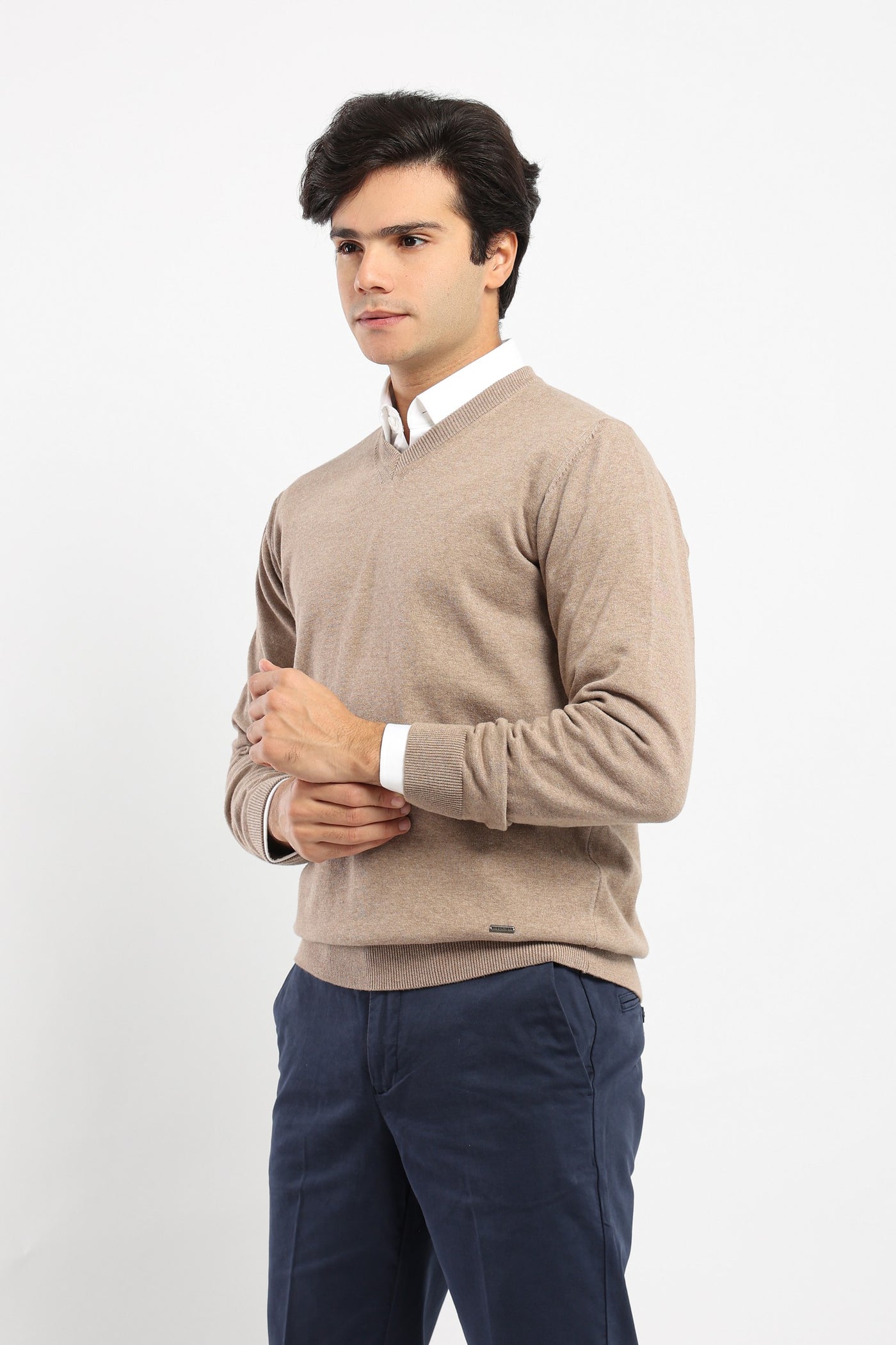 Pullover - V-neck - Ribbed Details