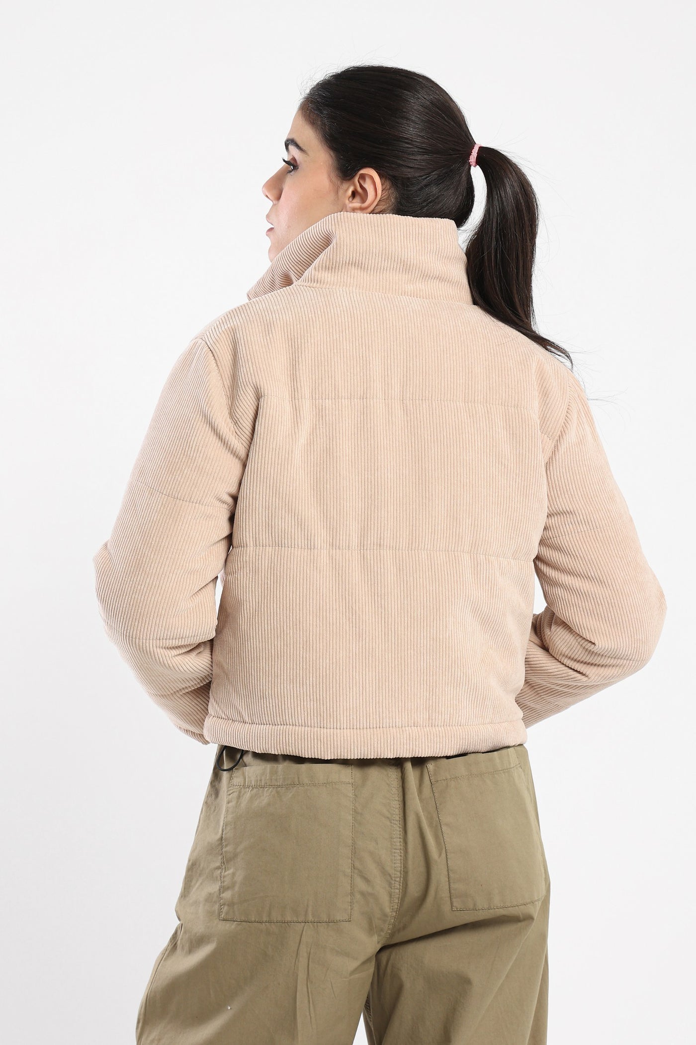Puffer Jacket - Ribbed Design - Velvet