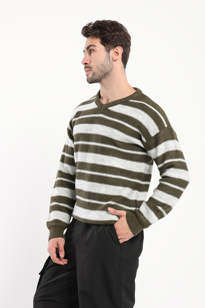 Pullover - Striped - V-neck