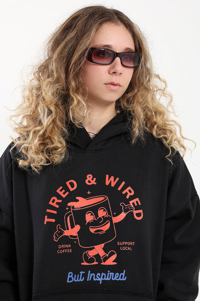 TIRED & WIRED HOODIE - BLACK