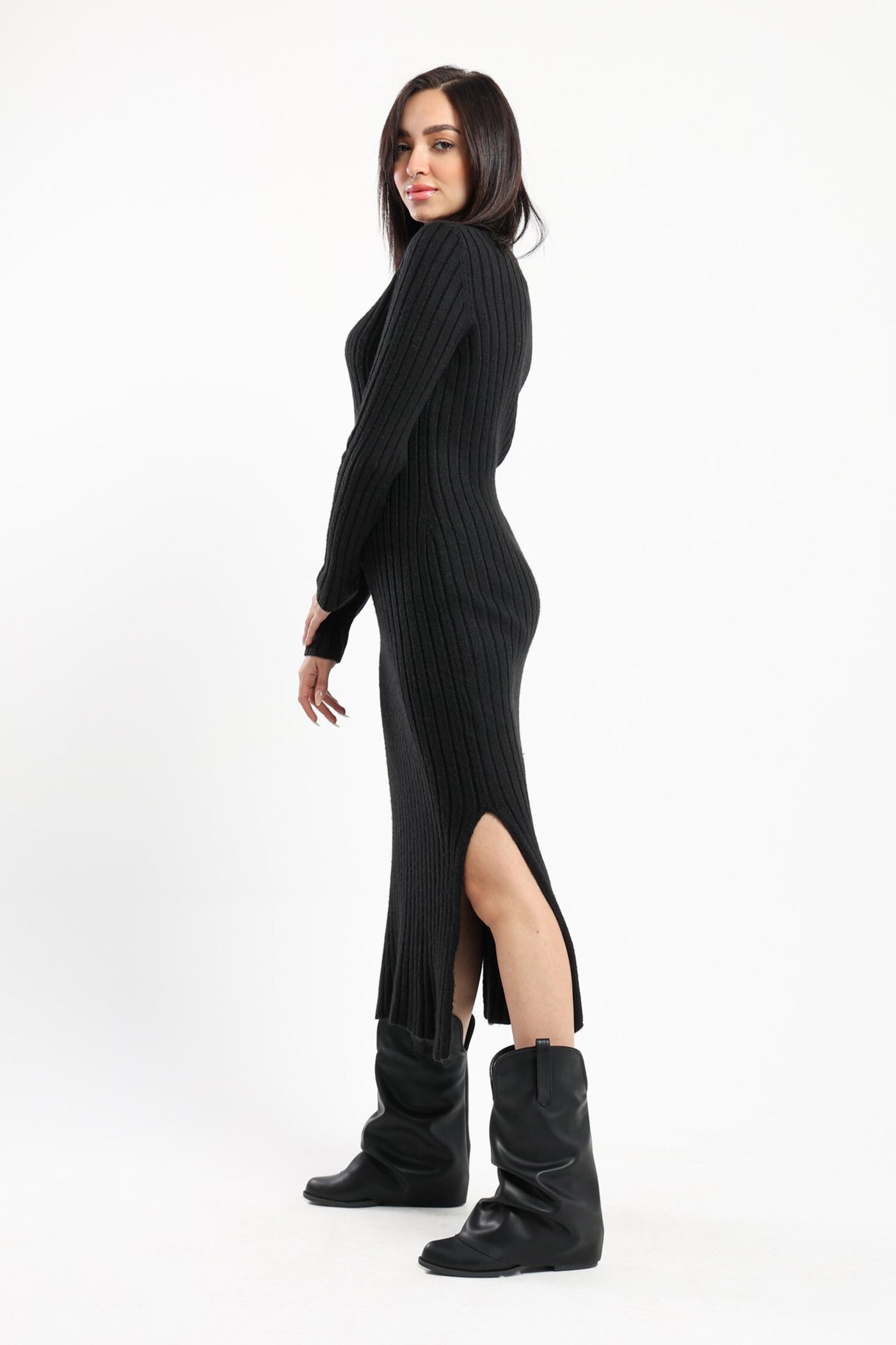 Knit Dress - Midi Length - Ribbed Design
