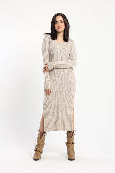 Knit Dress - Midi Length - Ribbed Design