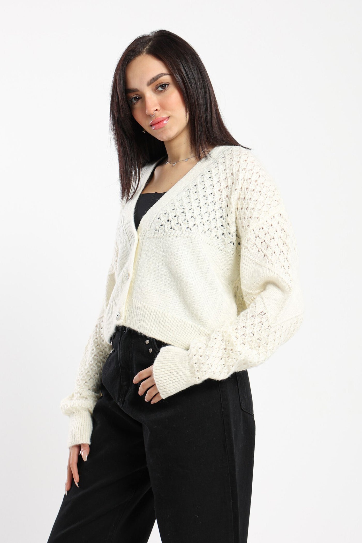 Cardigan - Open Knit - Cropped Design
