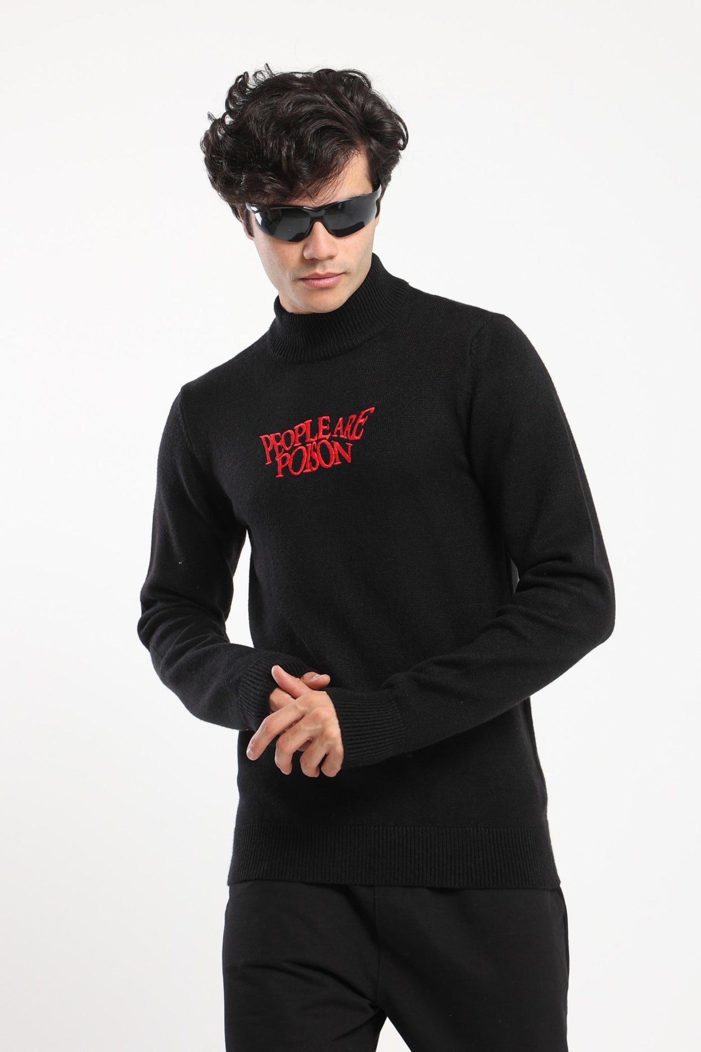 Pullover - Turtle Neck - Front Embroidered Text