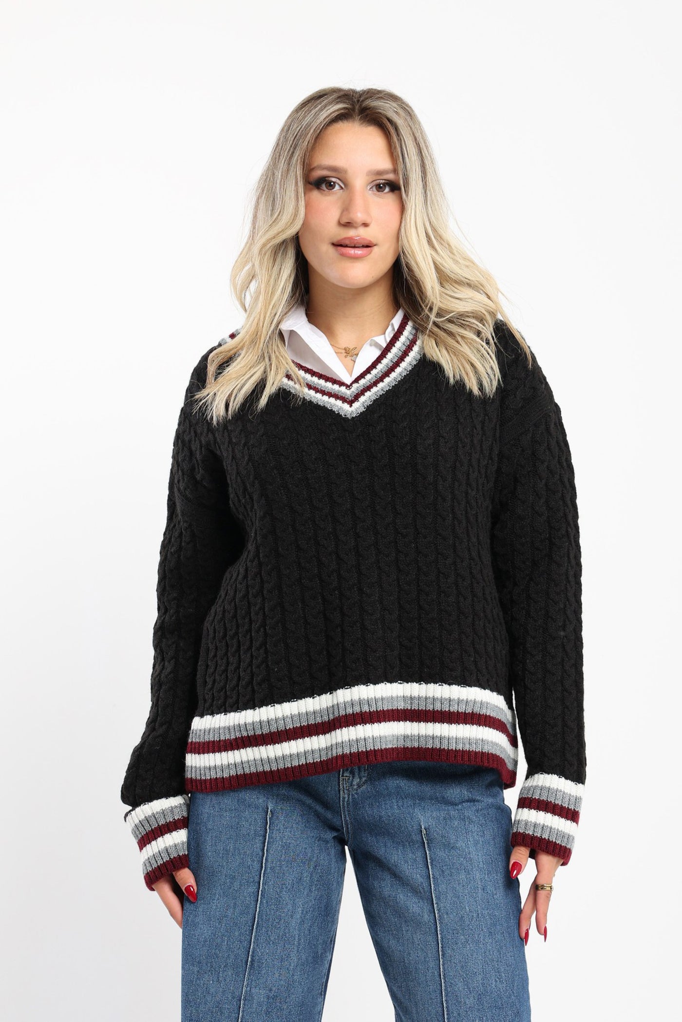 Sweater - Contrast Metallic - V-neck
