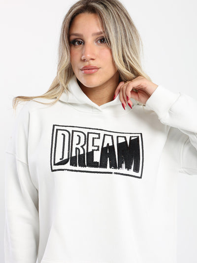 Hoodie - Cropped Design - "Dream" Front Sequins