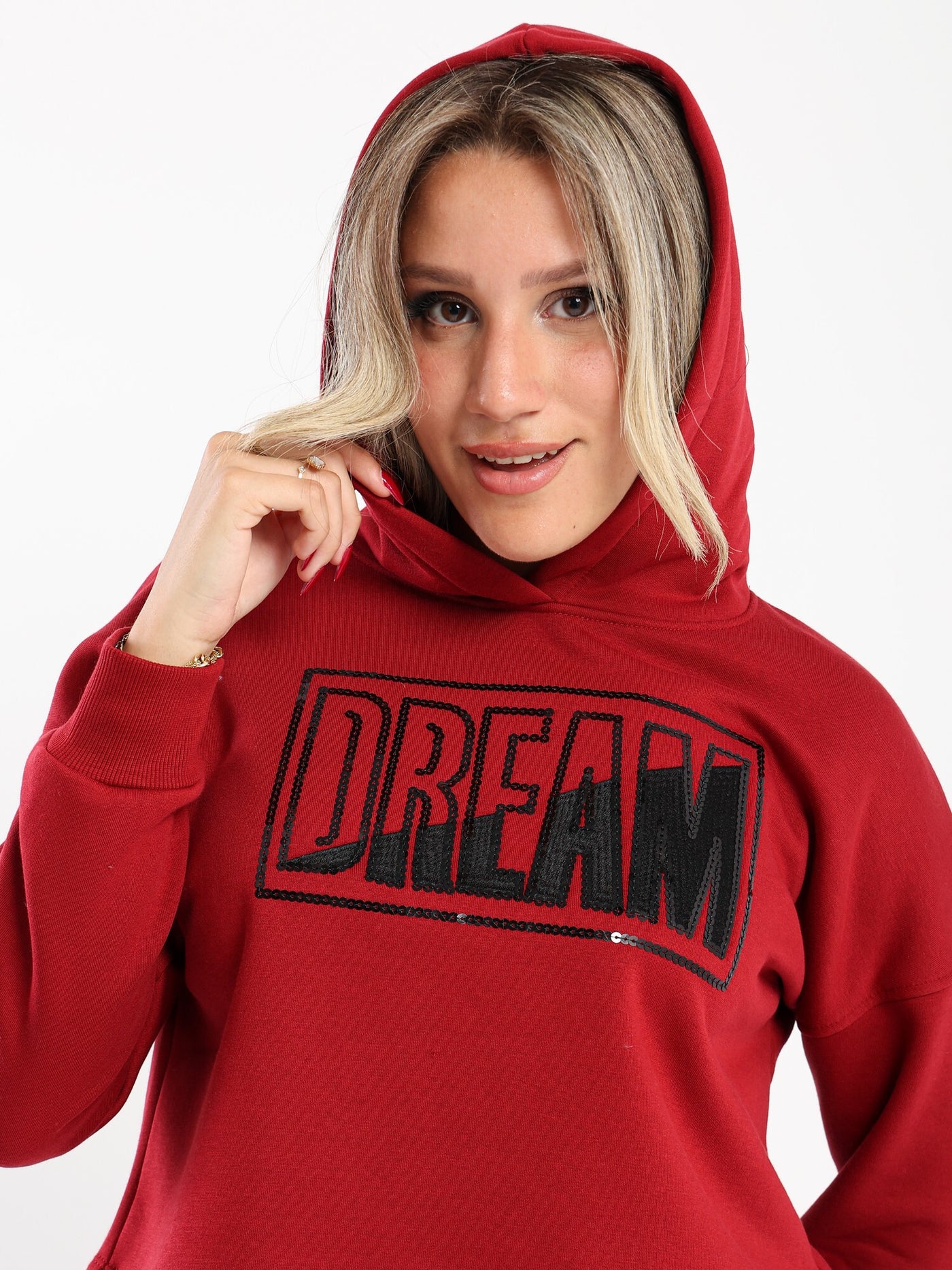 Hoodie - Cropped Design - "Dream" Front Sequins