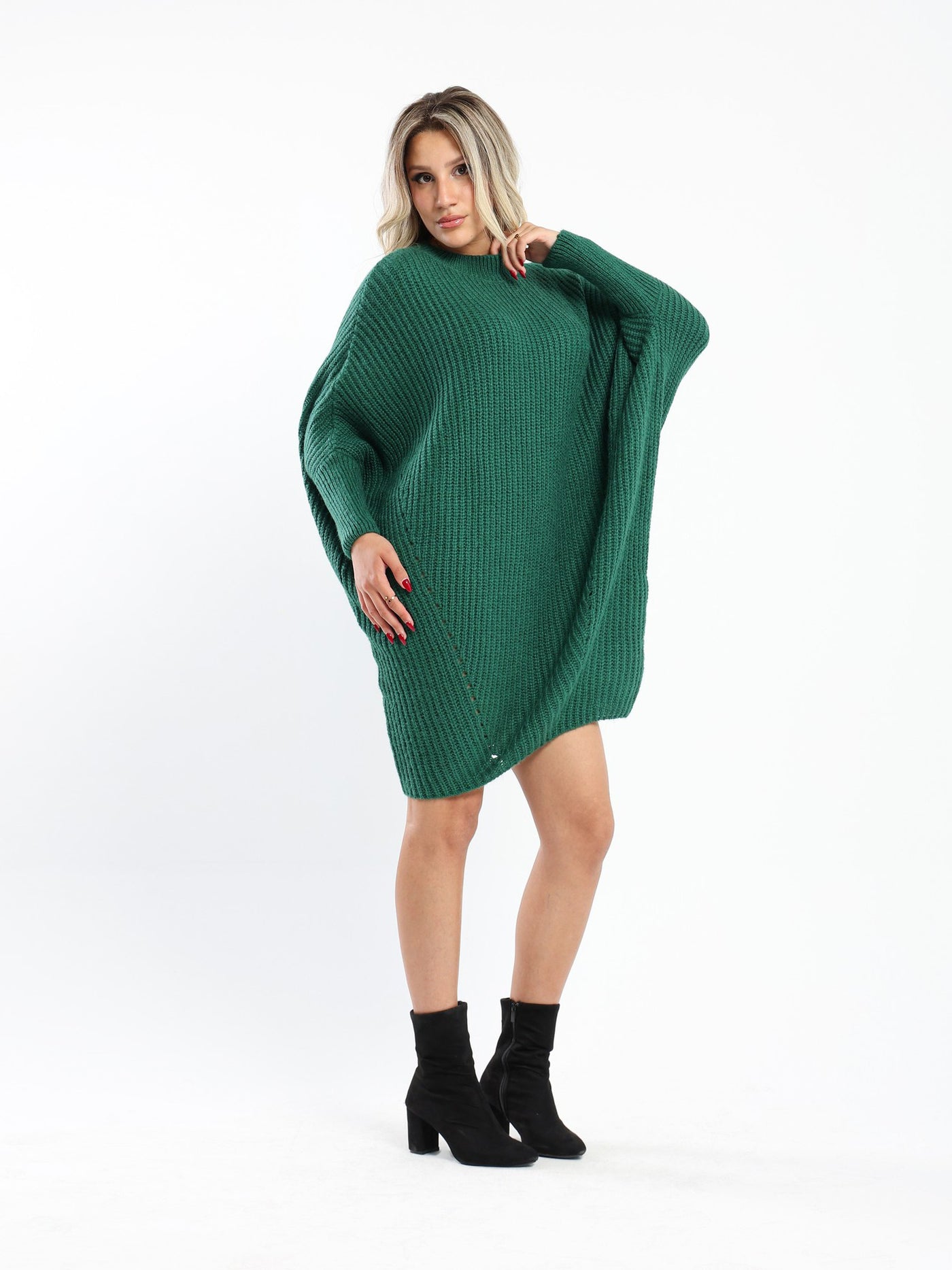 Dress - Knitted - Batwing Sleeves