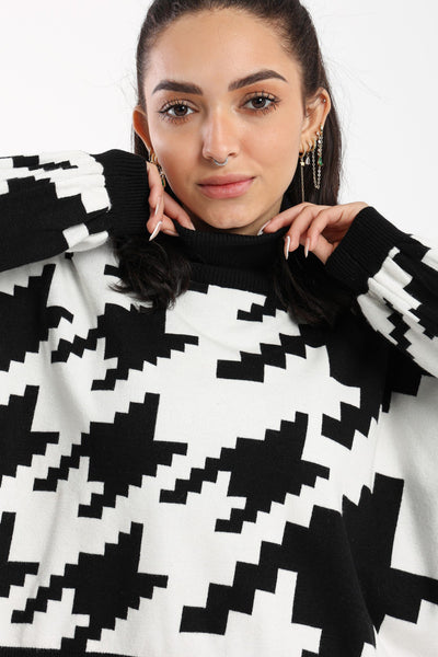 Pullover - Oversized - Houndstooth Pattern