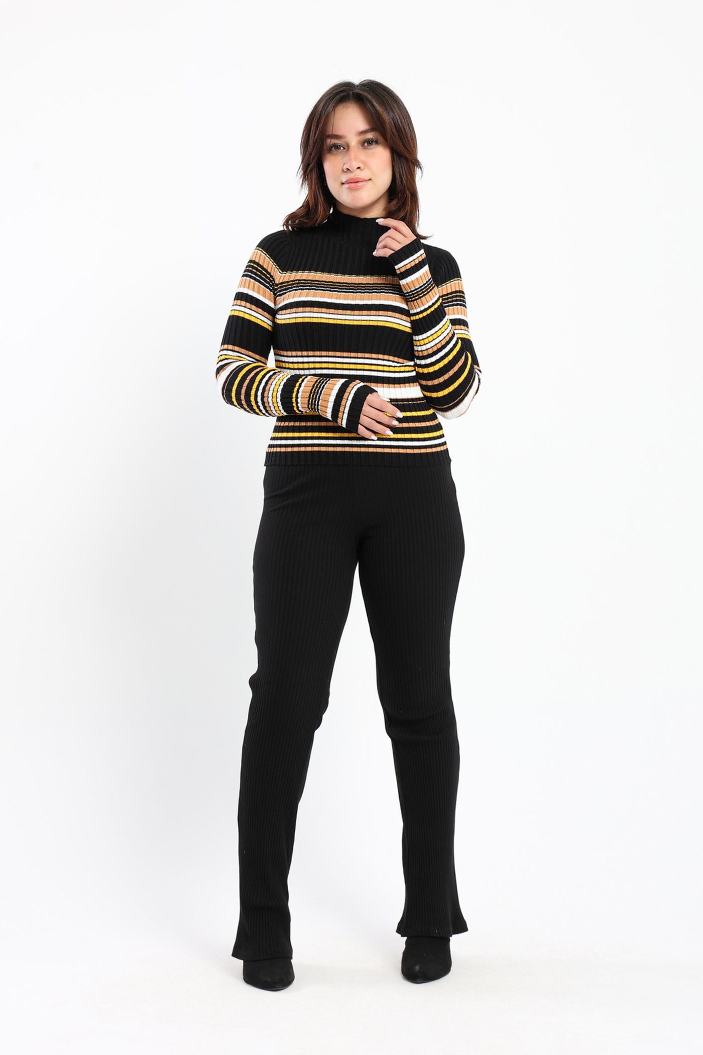 Pullover - Multicolored Striped - Turtleneck