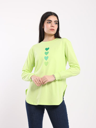 T-Shirt - "Hearts" Print - Long Sleeves