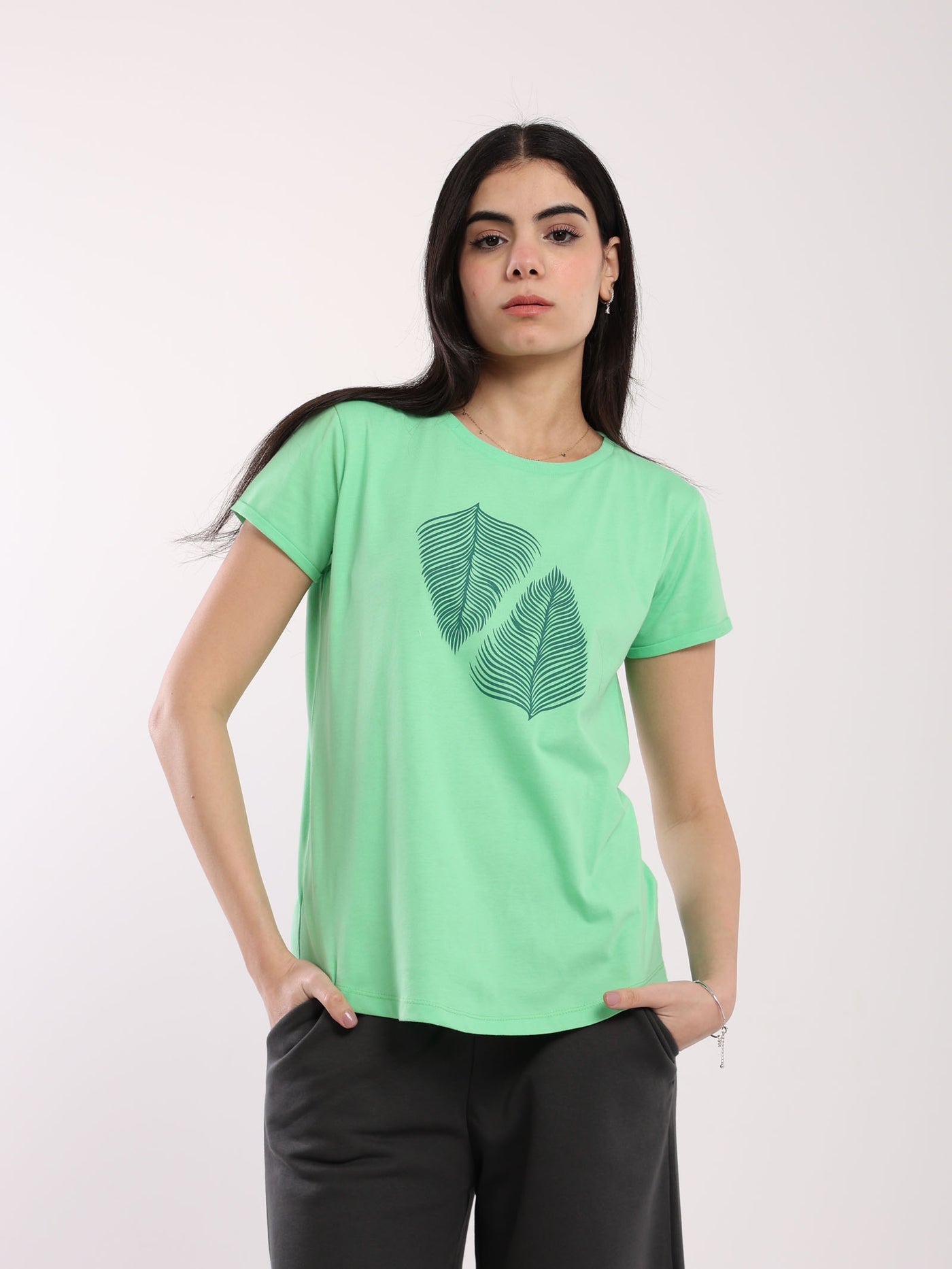 T-Shirt - "Leaves" Print - Short Sleeves
