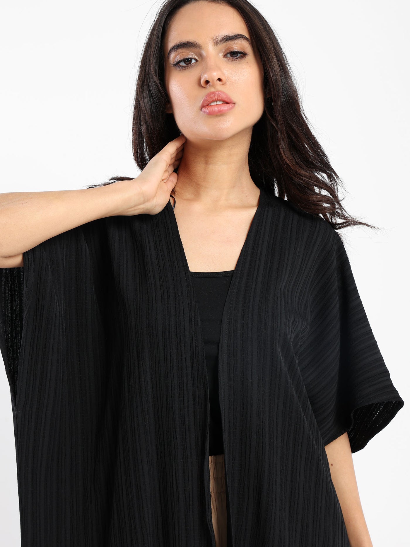 Wrinkled Kimono - Long Length - Batwing Short Sleeves