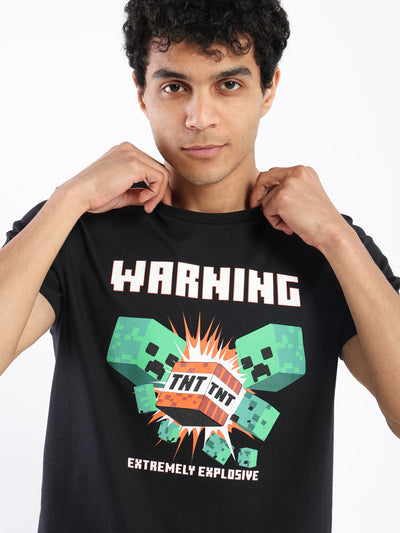 T-Shirt - "Warning" Front Print - Round Neck