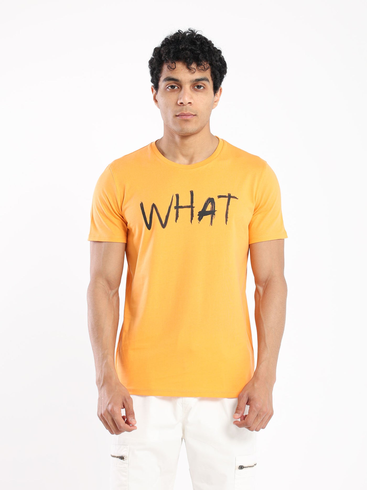 T-Shirt - "What" Front Print - Round Neck