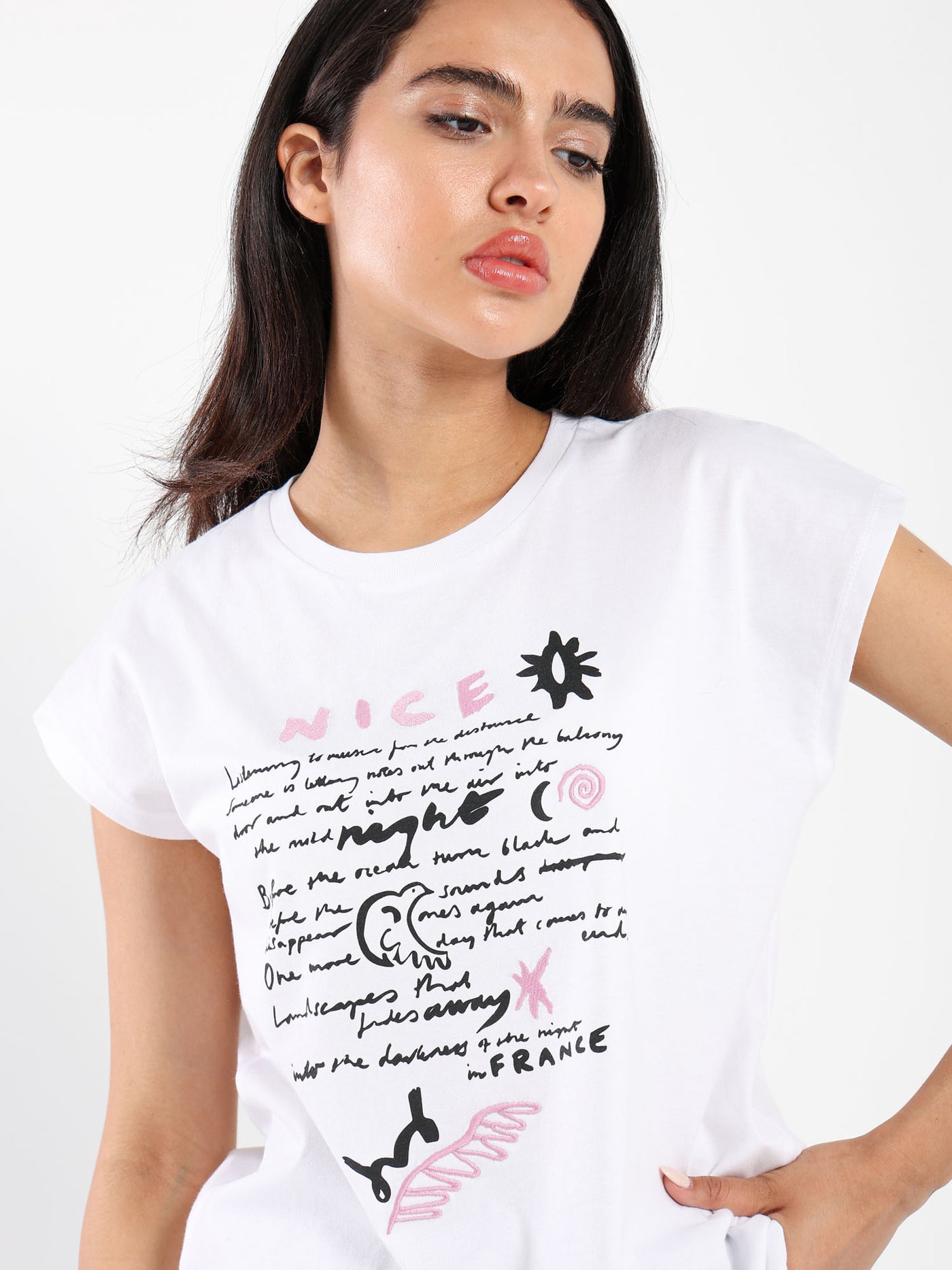 T-Shirt - Front Print - Cap Sleeves