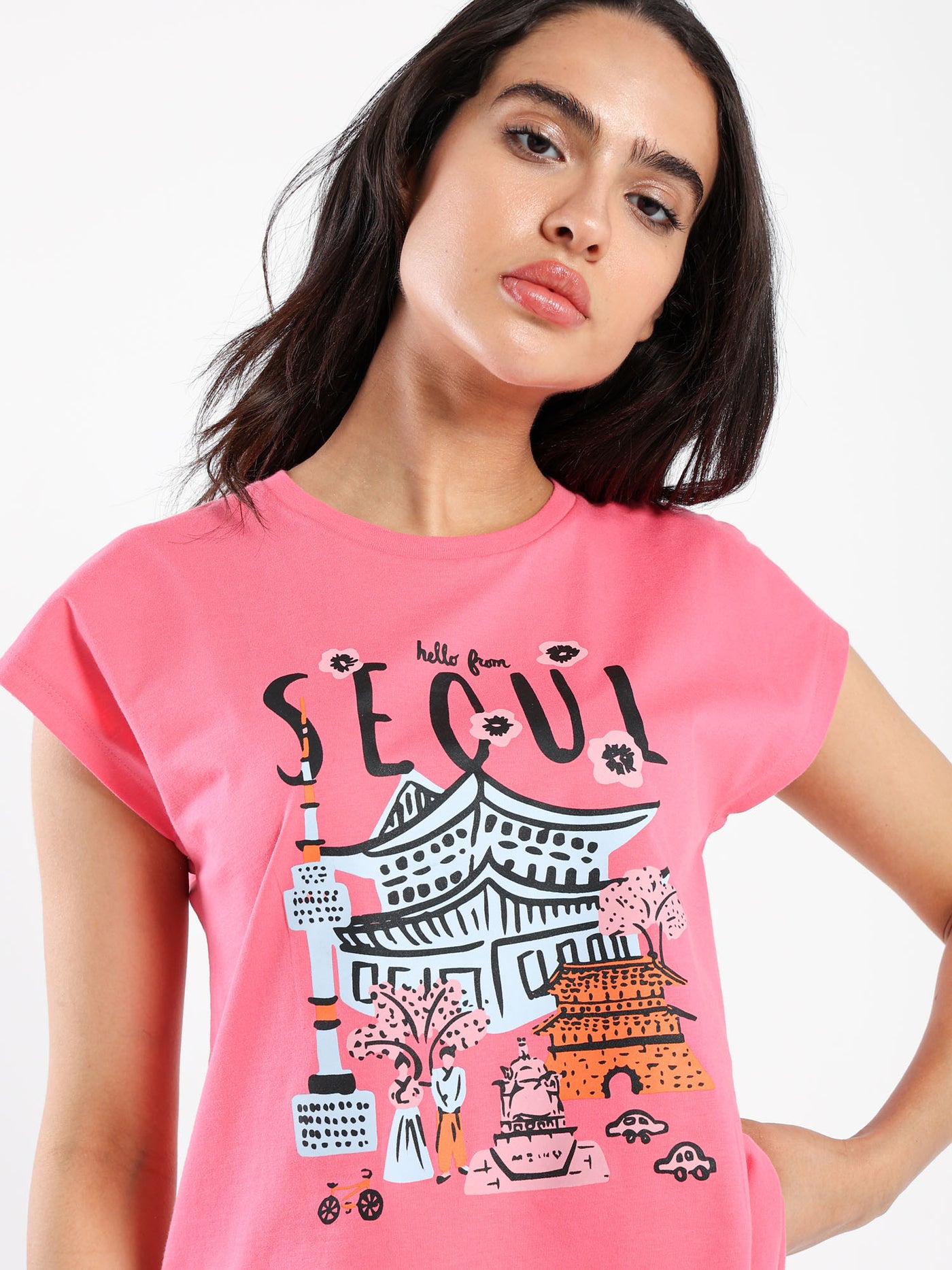 T-Shirt - "Seoul Print" - Cap Sleeves