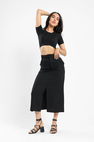 Front Slit Skirt - Black
