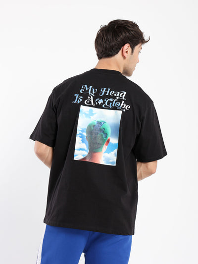 T-Shirt - "My Head Is A Globe" Print - Oversized
