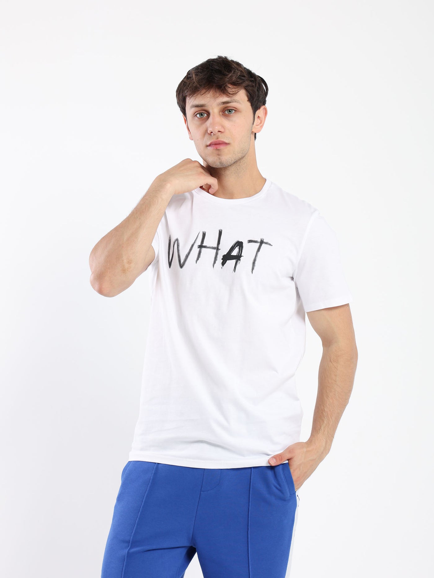T-Shirt - "What" Front Print - Round Neck
