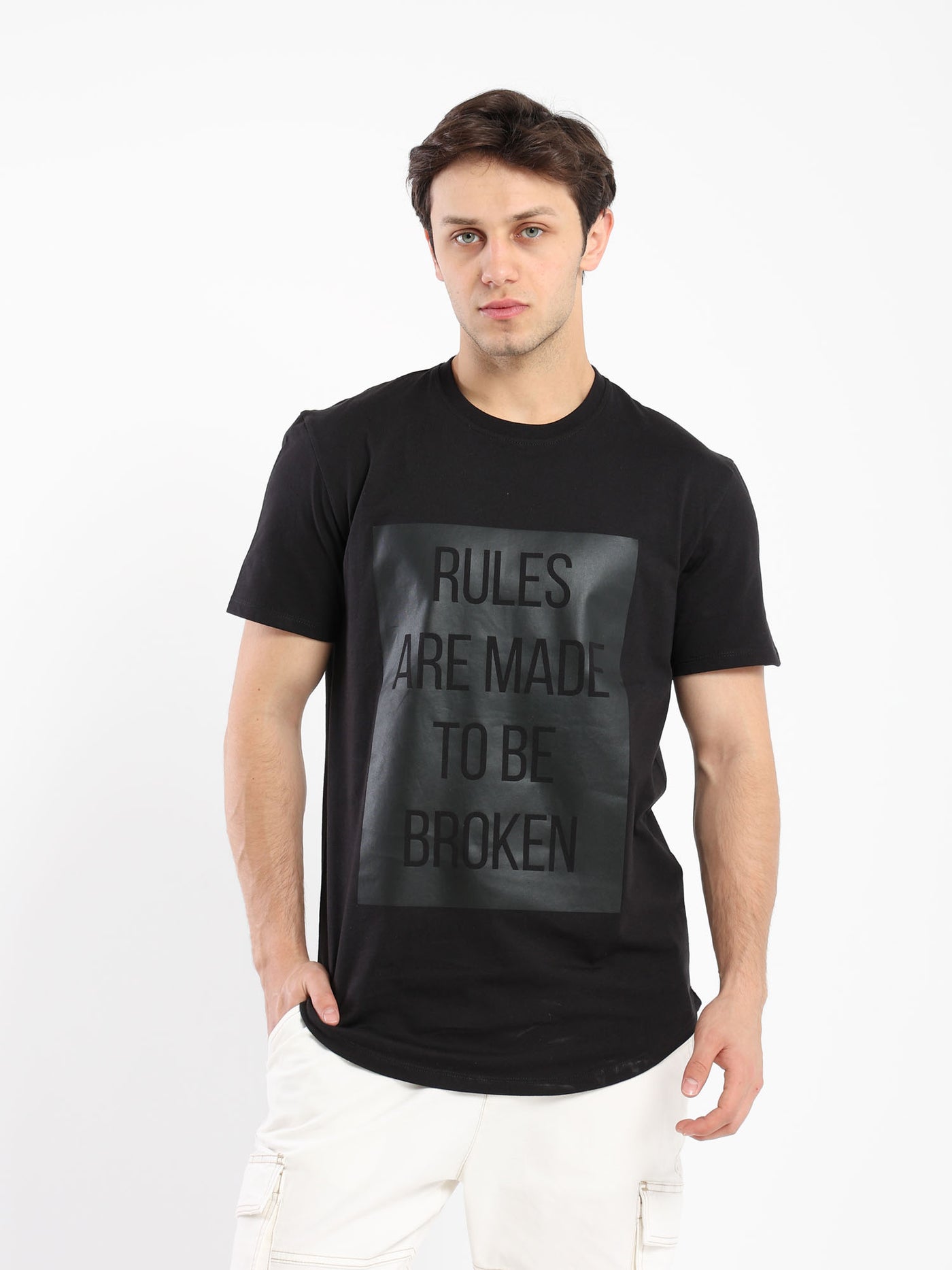 T-Shirt - "Rules Are Made To Be Broken" Print - Long Fit