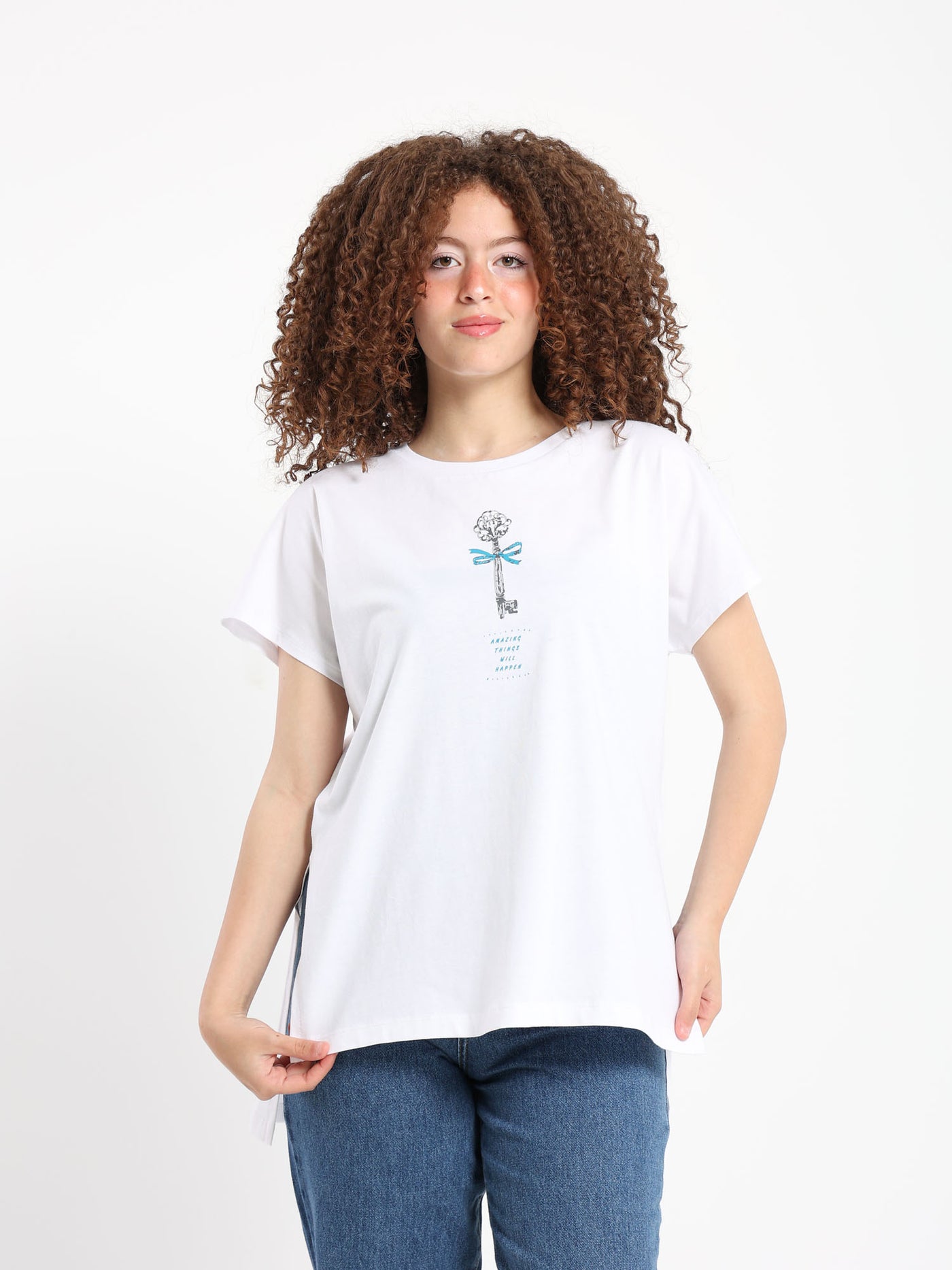 T-Shirt - "Key " Print - Short Sleeves