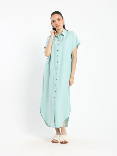 Shirt Dress - Front Buttoned - Short Sleeve