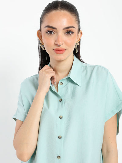 Shirt Dress - Front Buttoned - Short Sleeve