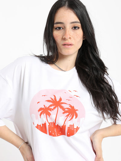 T-Shirt - Oversized - Palm Tree Print